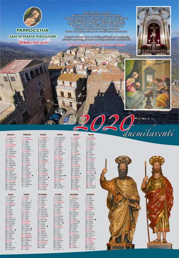 Geraci Siculo,in distribuzione il calendario della Parrocchia