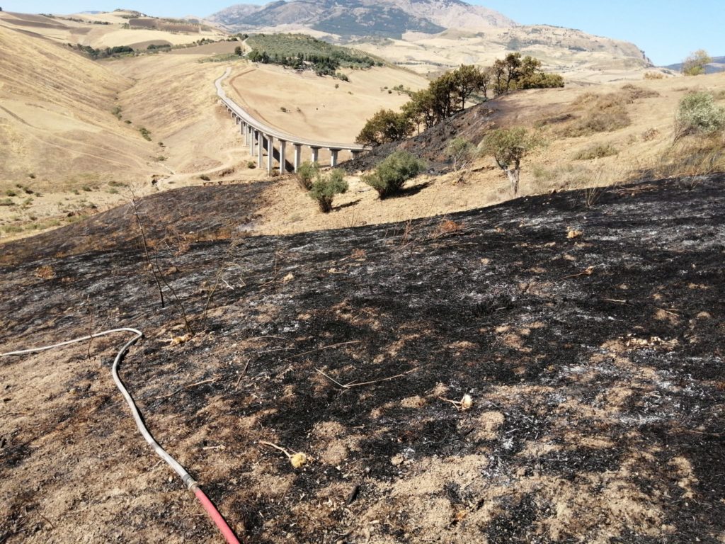 Incendio nei pressi del ponte che collega Blufi a Castellana Sicula