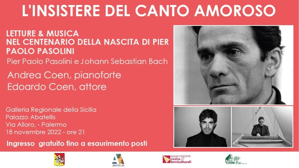 Cultura, centenario di Pasolini: a Palazzo Abatellis letture e musiche con il duo Coen