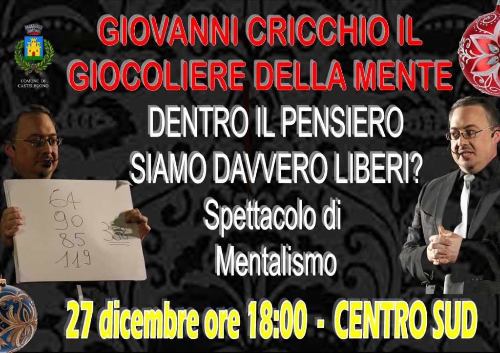 “Dentro il pensiero”: lo spettacolo del mentalista Cricchio in scena al Centro Sud