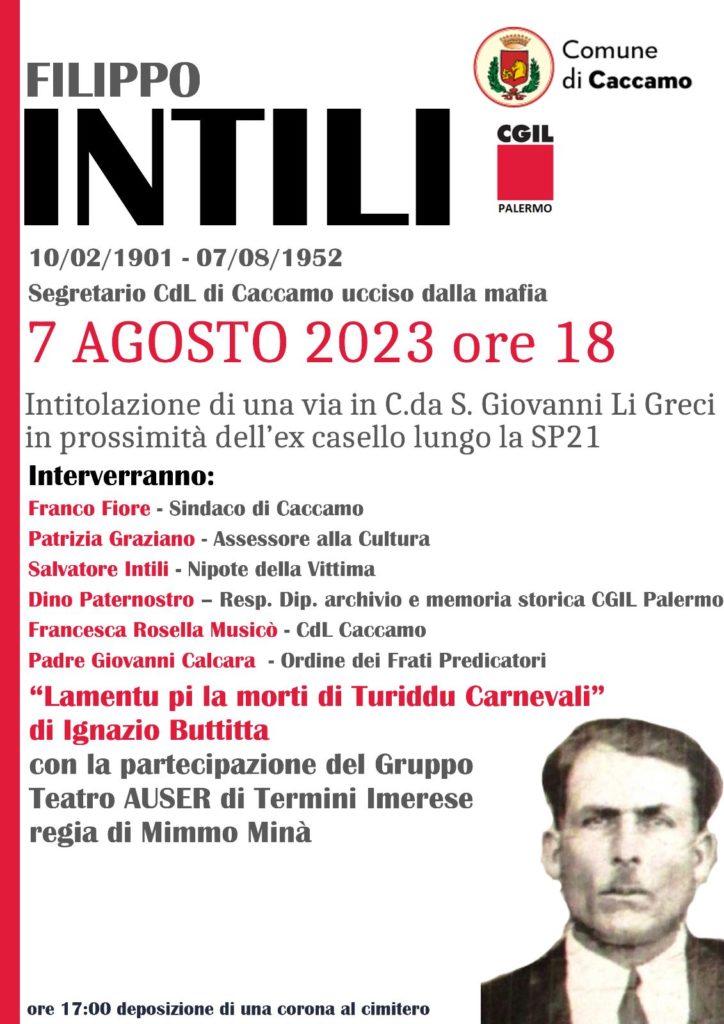 Una strada a Caccamo per Luigi Intili, sindacalista contadino della Cgil
