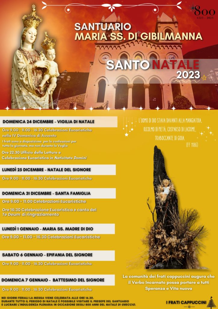 Santuario Maria SS. di Gibilmanna. Celebrazioni Natalizie 2023