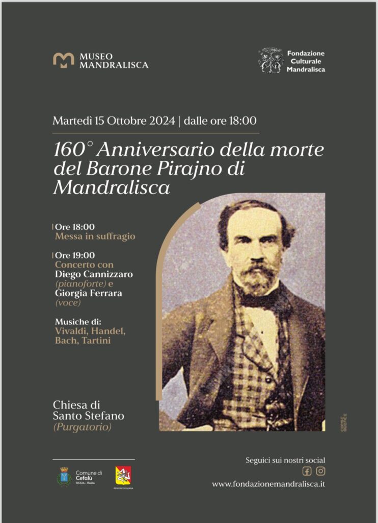 160° anniversario della scomparsa del Barone Enrico Pirajno di Mandralisca