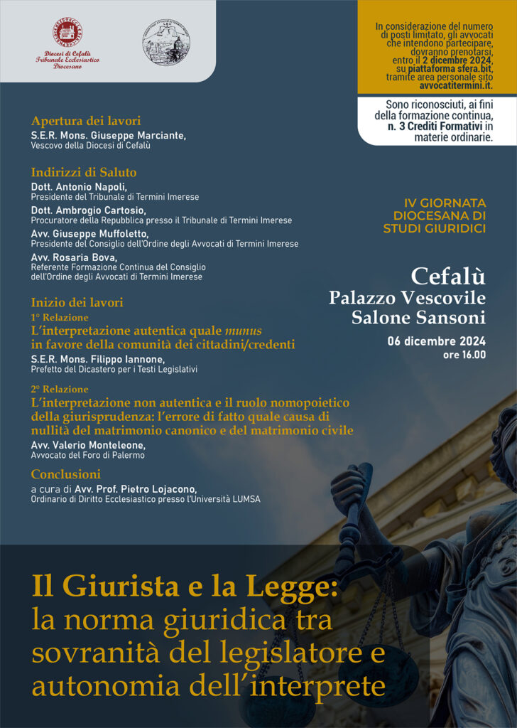 A Cefalù la IV Giornata diocesana di Studi Giuridici