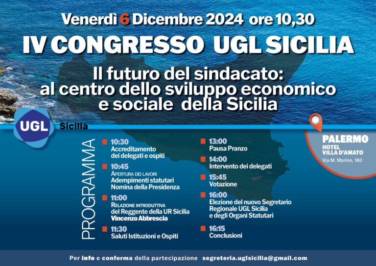 Domani a Palermo il IV congresso di UGL Sicilia