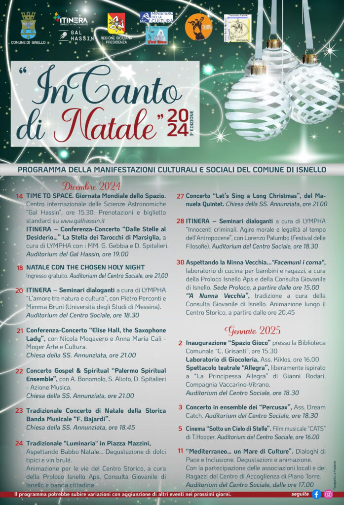 InCanto di Natale 2024. Isnello, programma delle manifestazioni culturali e sociali