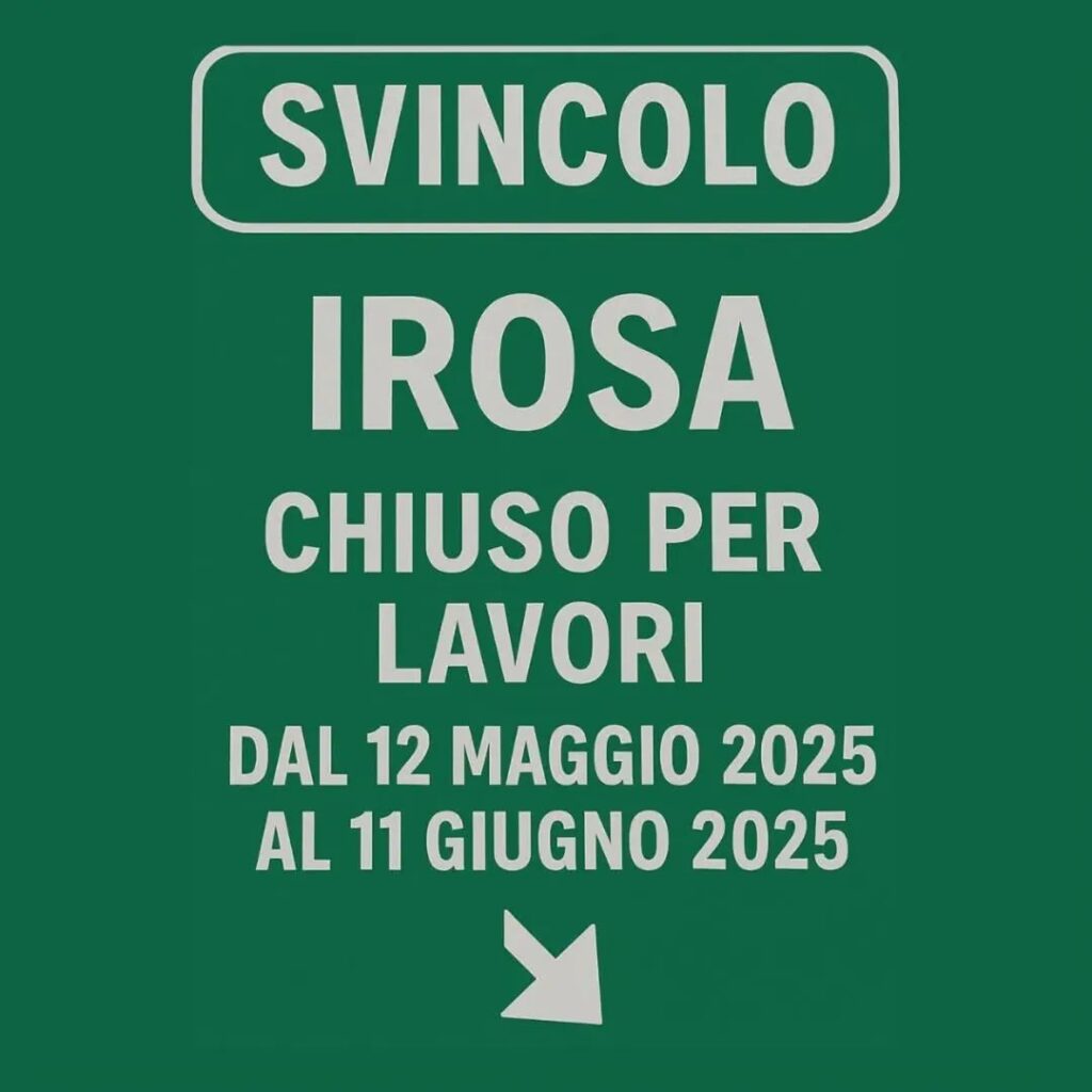 SVINCOLO IROSA, DA OGGI  TRAFFICO CHIUSO PER UN MESE