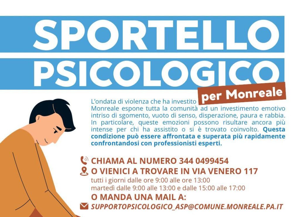 Asp e comune di Monreale attivano uno sportello di supporto psicologico per la cittadinanza