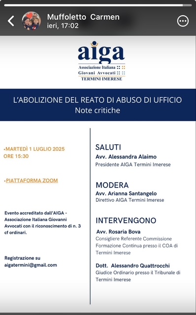 Giovani avvocati – webinar su abolizione del reato di abuso d’ufficio